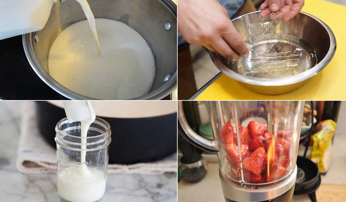 Phần kem sữa, thạch trái cây được lần lượt nấu riêng từng loại