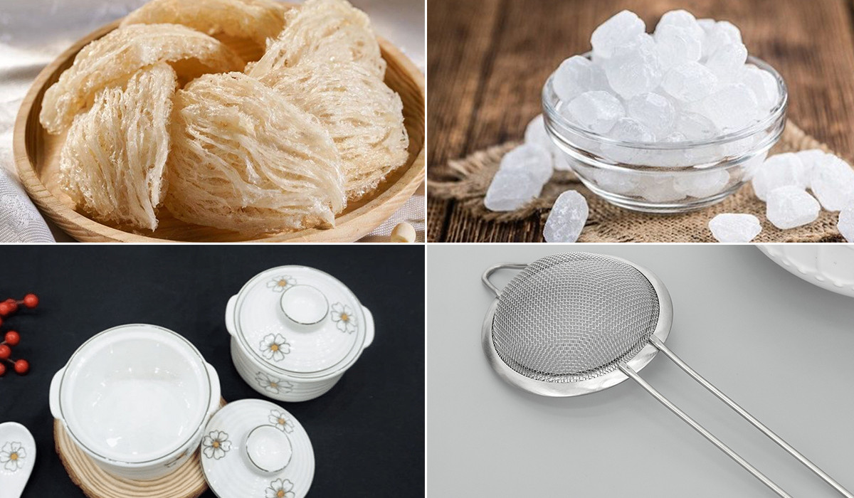 Với cách làm yến chưng đường phèn, cần chuẩn bị nguyên liệu dụng cụ đơn giản