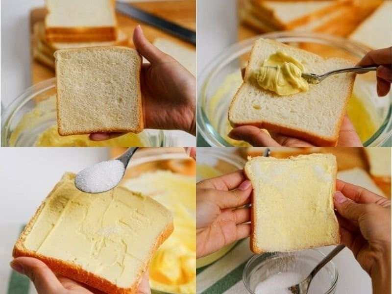 Phết bơ và rắc đường lên bánh